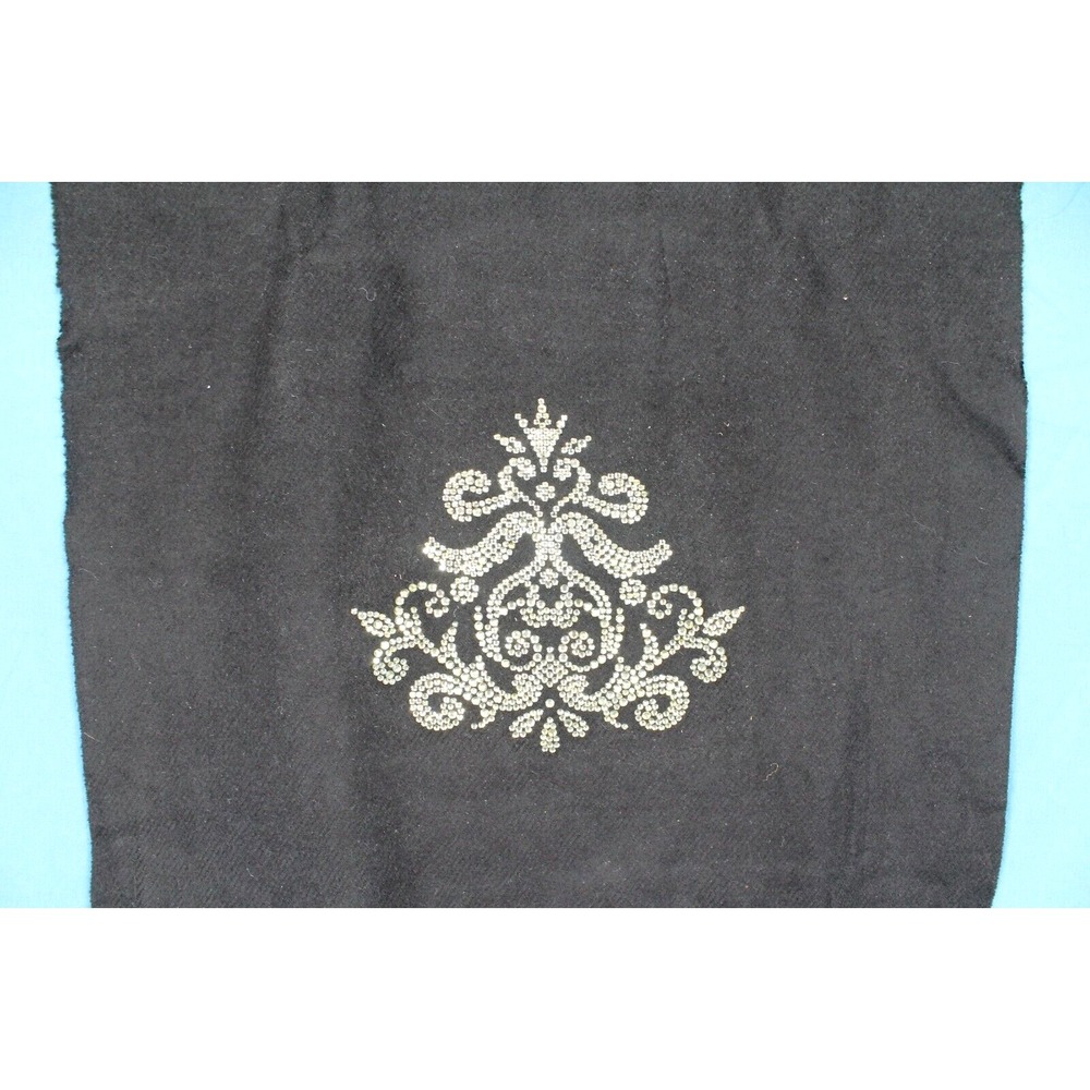Made In Scotland CASHMERE Black FLORAL RHINESTONE DESIGN Fringe Trim SCARF - Picture 2 of 5
